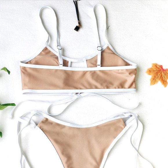 NEW KHAKI PADDED BRA BIKINI SWIMSUIT MEDIUM - Picture 6 of 11